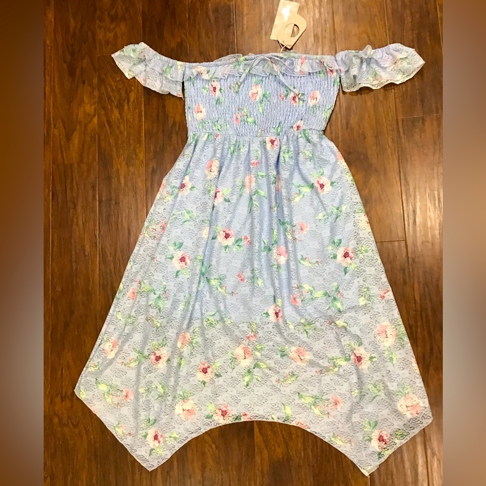 Floral Blue Off-Shoulder Dress